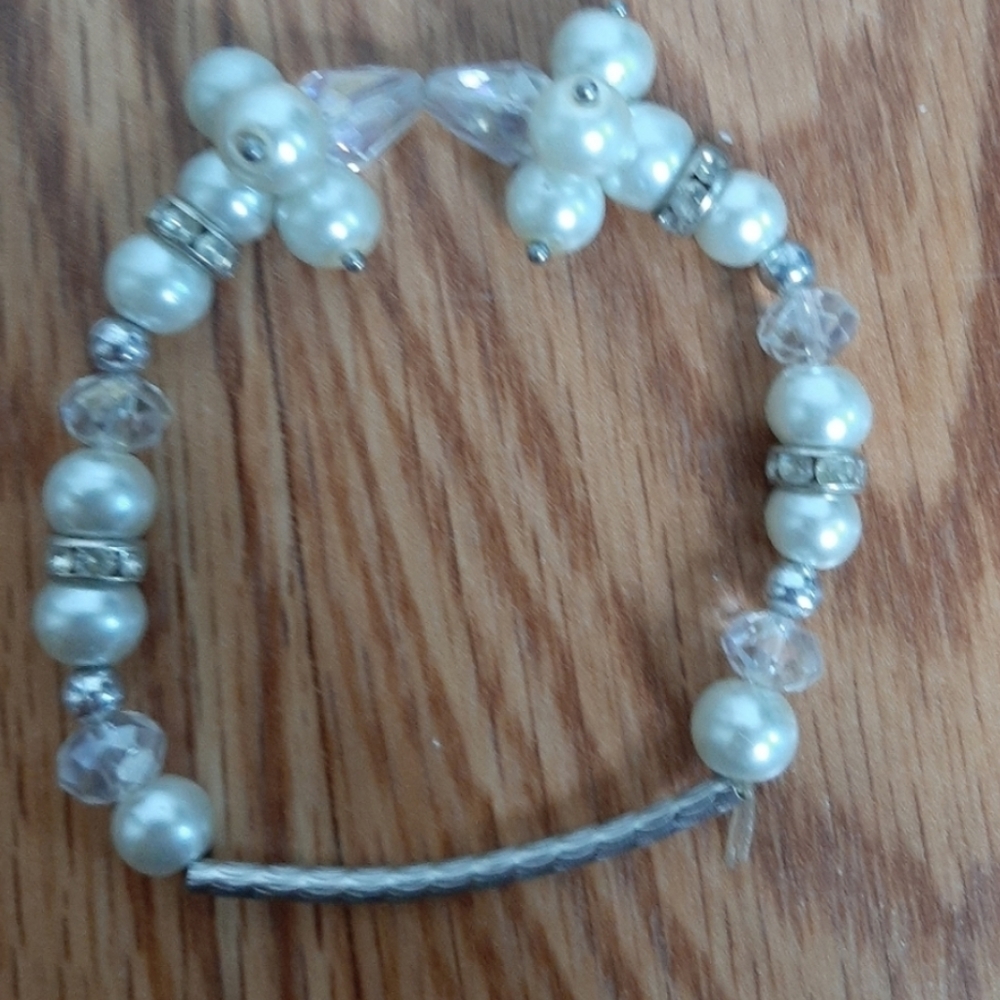 🤍 Pearl, Silver & Crystal Bracelet · 7" · Elegant Sparkle ✨